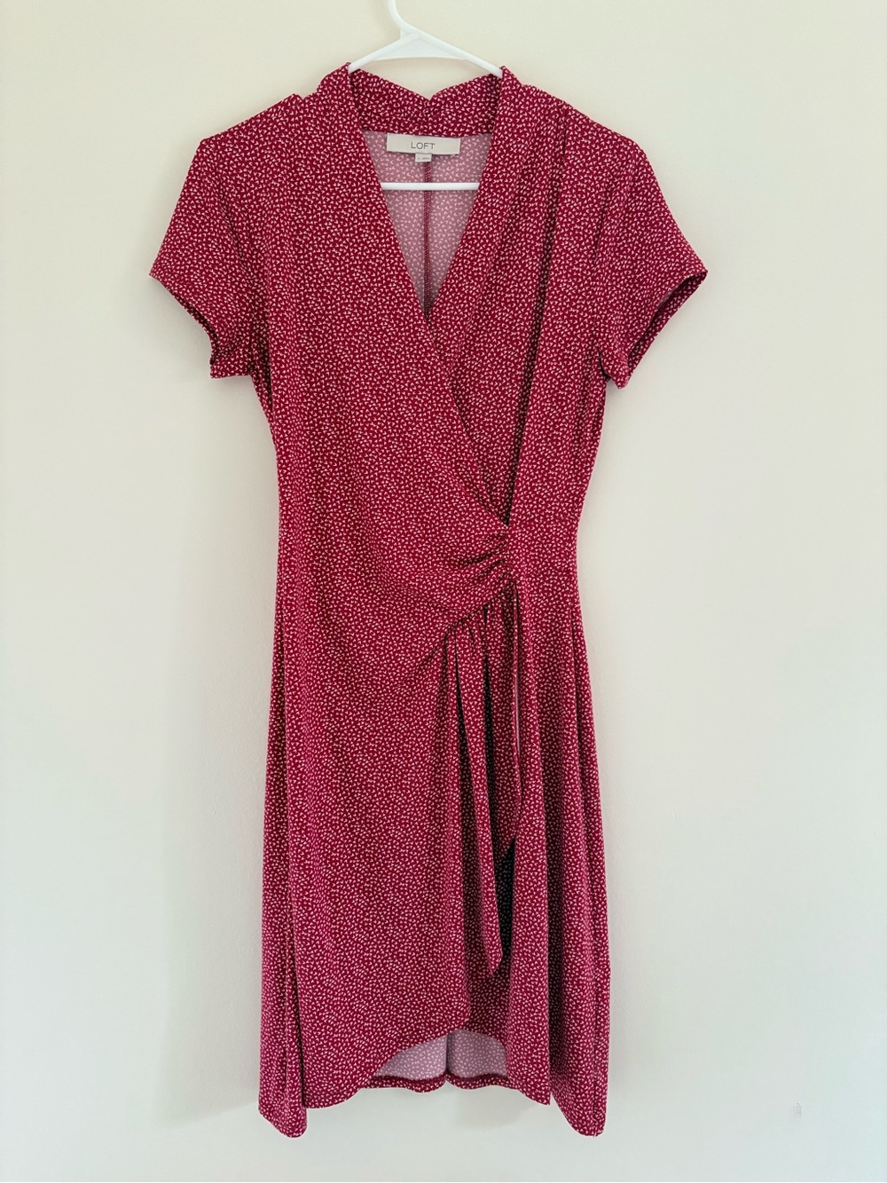 LOFT Raspberry Pink Knot-Waist Wrap Dress